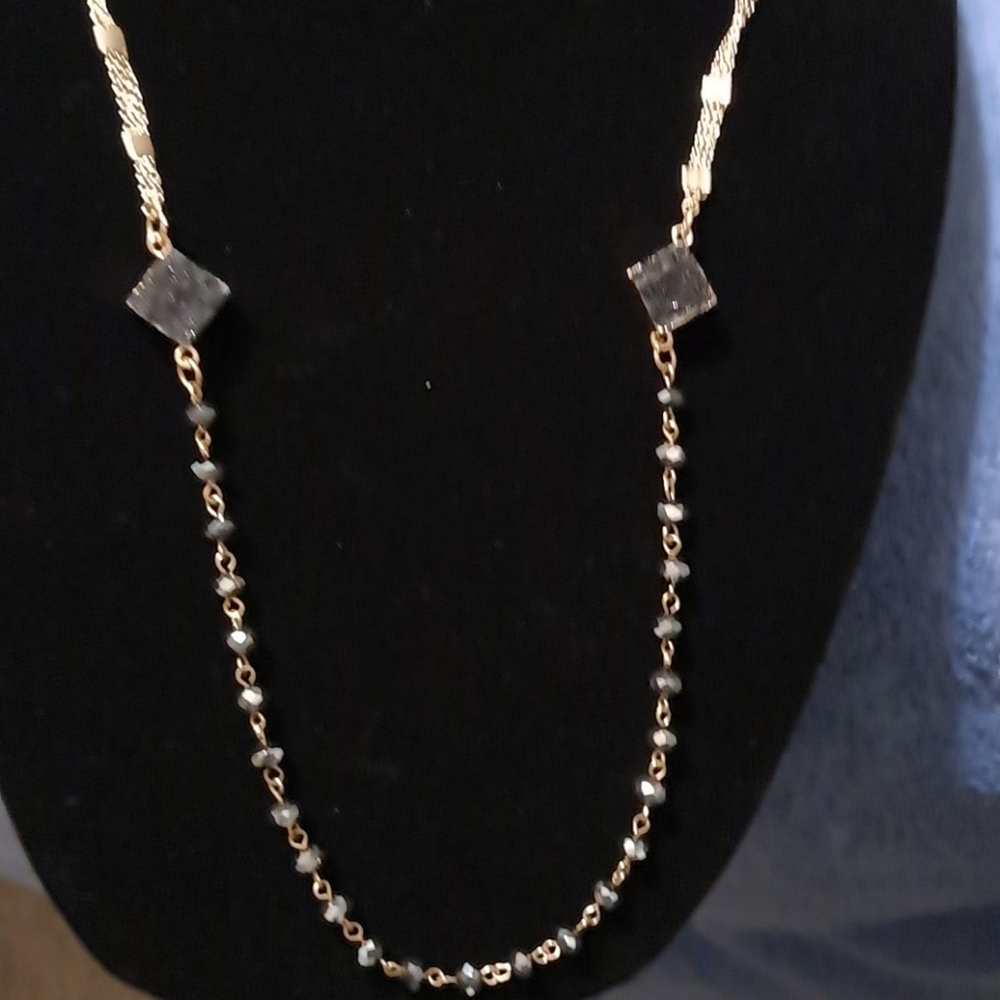 Gold and black druzy stone/ bead necklace